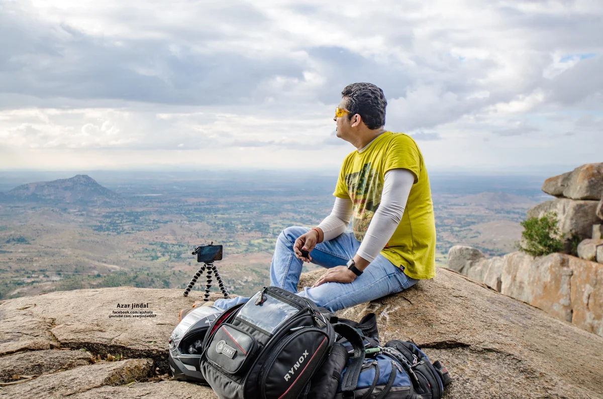 Azar above the hills with camera gear, Horsley Hills, Andhra Pradesh