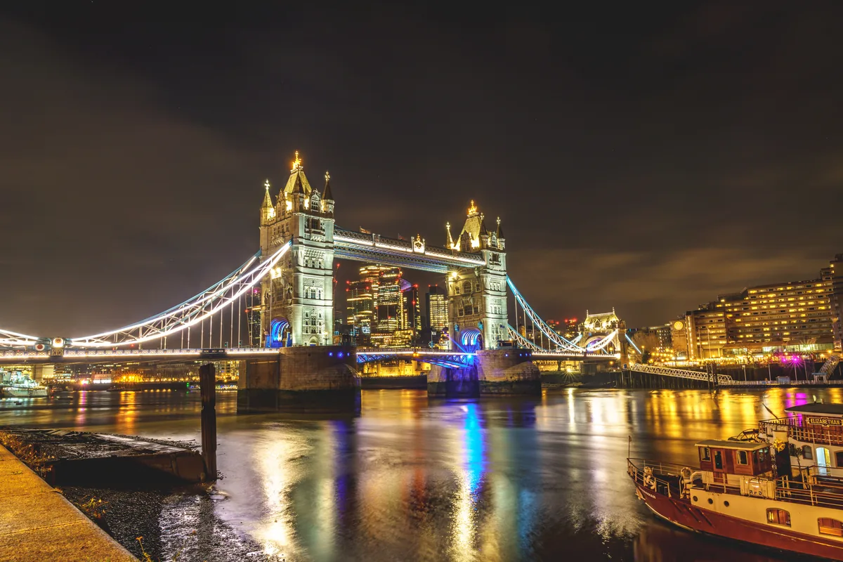 Tower Bridge at night, London, England