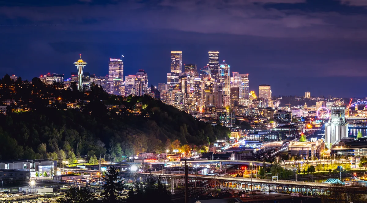 Seattle skyline at night from Magnolia, Washington