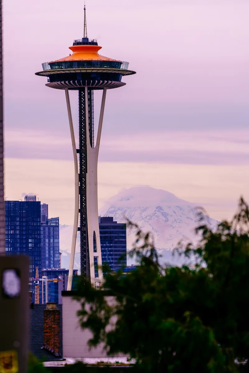 Space Needle and Mount Rainier, Seattle, Washington