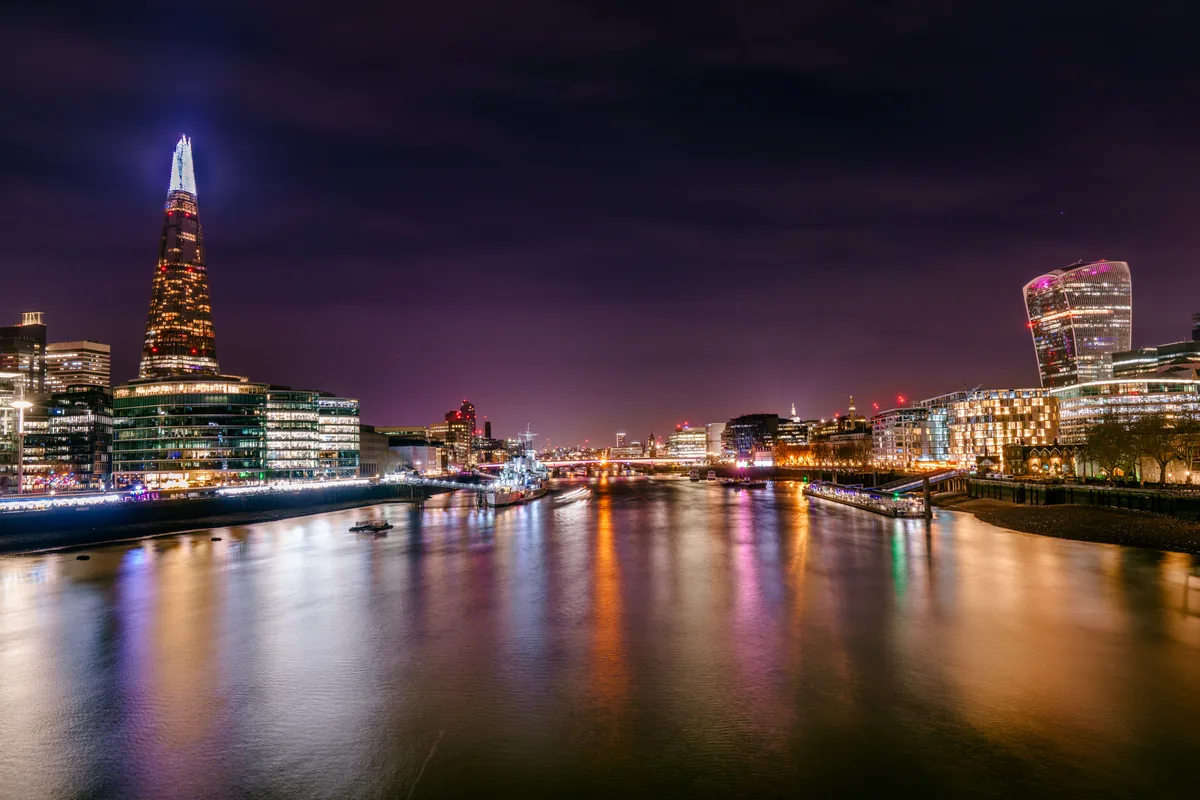 The Thames at night, London, England