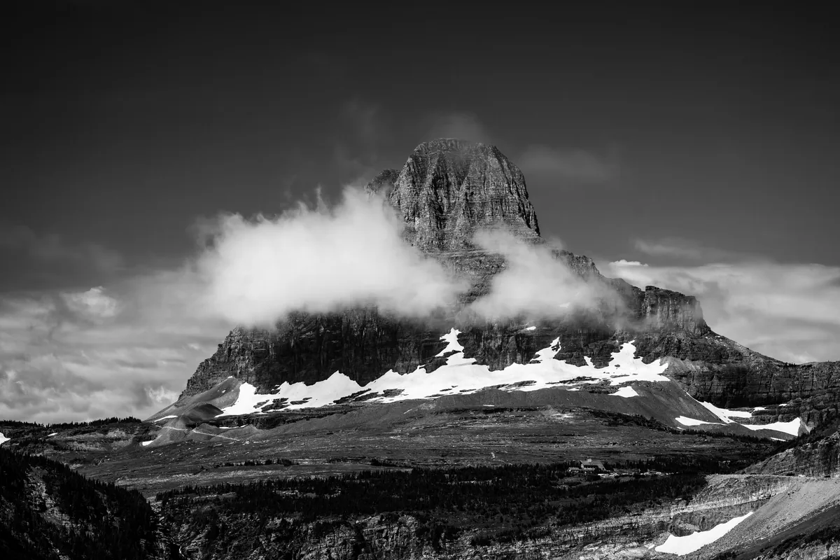 Mountain peak in the clouds, Glacier National Park, Montana