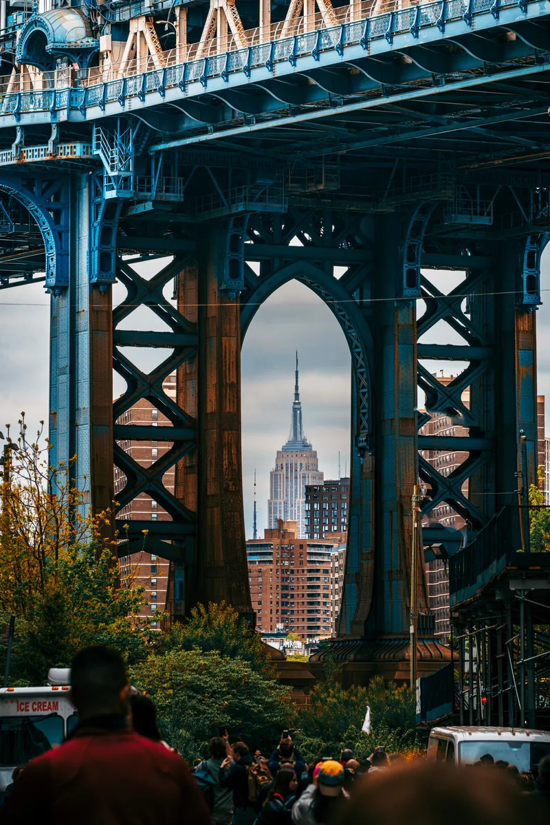 Empire State Building through the Manhattan Bridge, New York City, New York