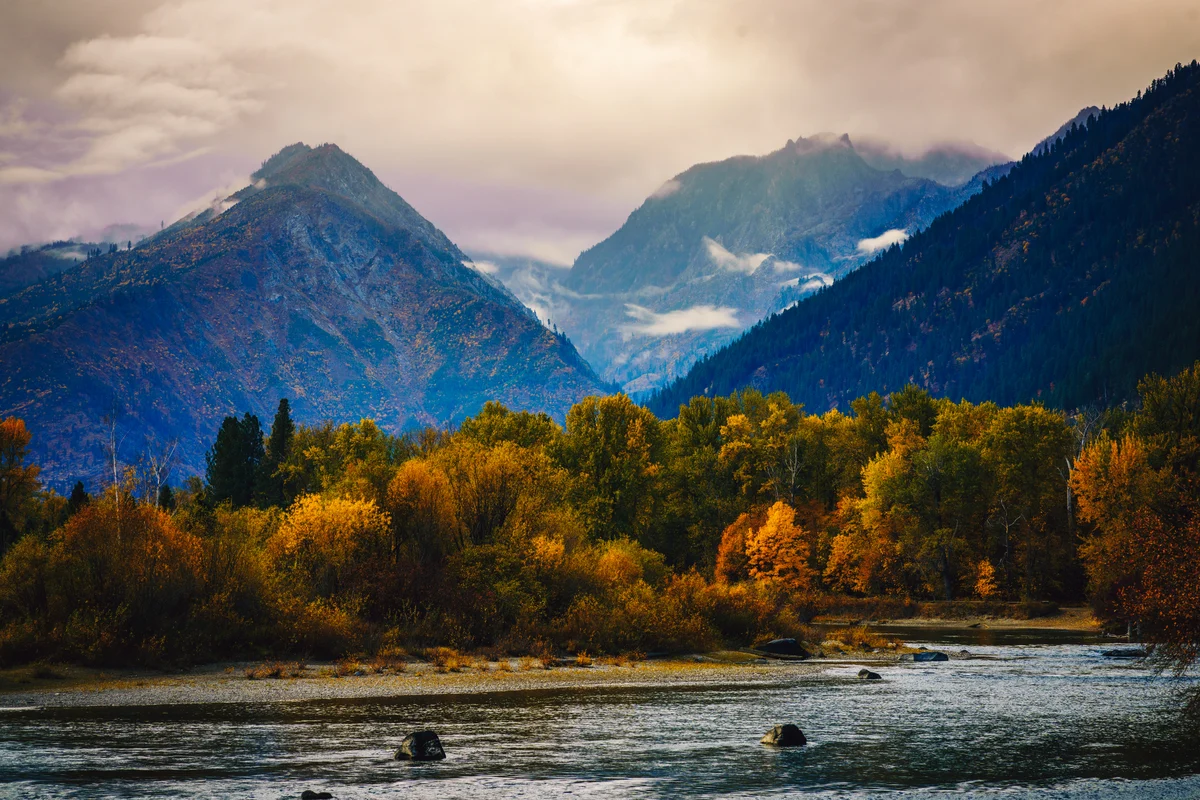 Autumn mountains above the Wenatchee River, Leavenworth, Washington