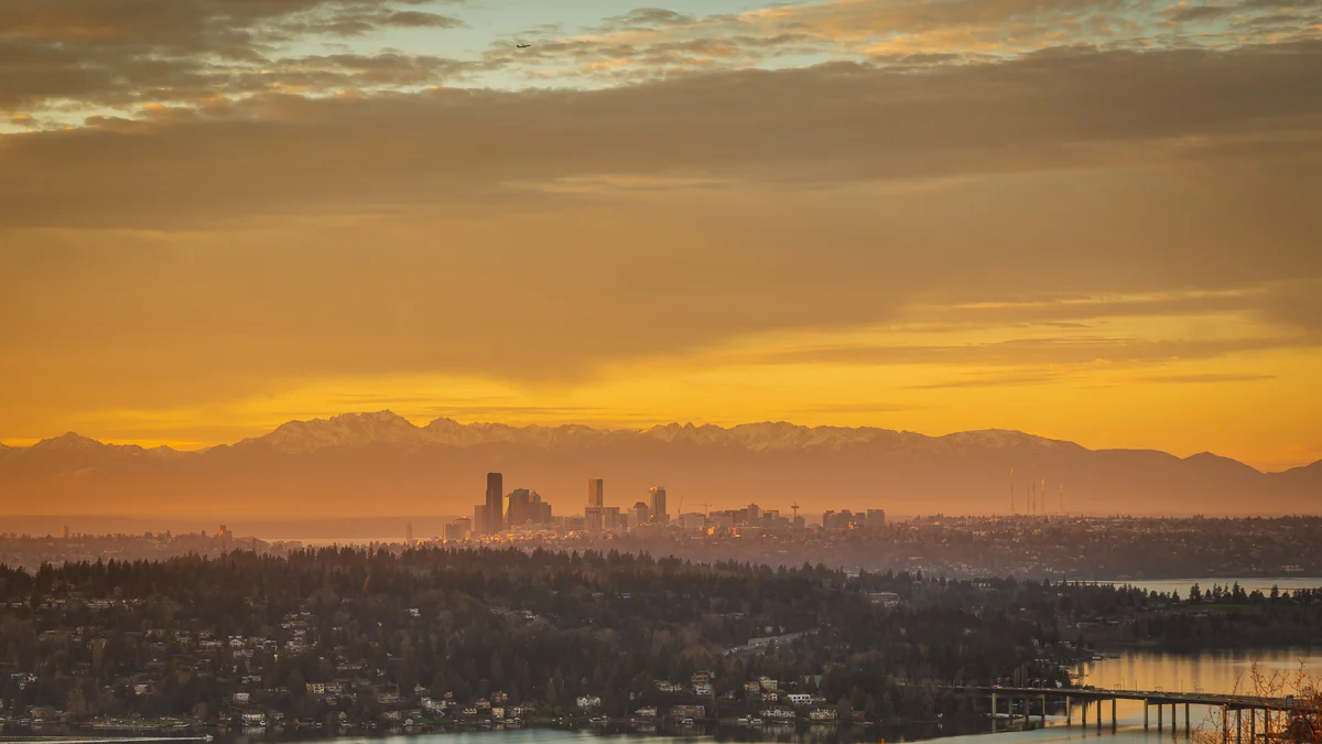 Seattle beneath a golden sky, Bellevue, Washington