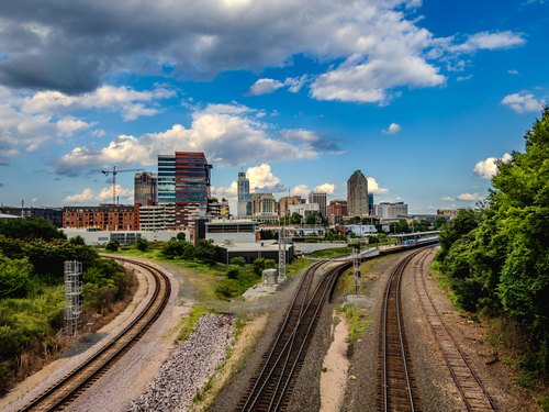 Raleigh skyline beyond the tracks, North Carolina