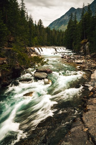 Mountain river over the rocks, Glacier National Park, Montana
