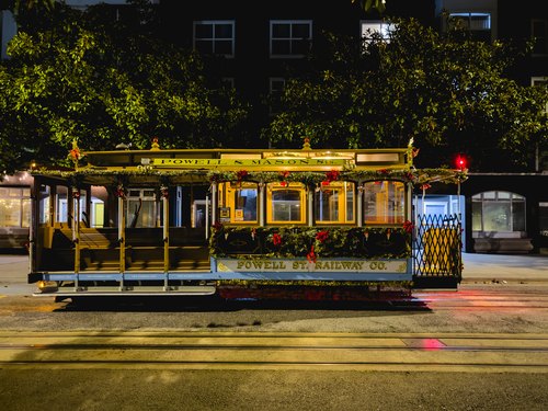 Cable car after dark, San Francisco, California