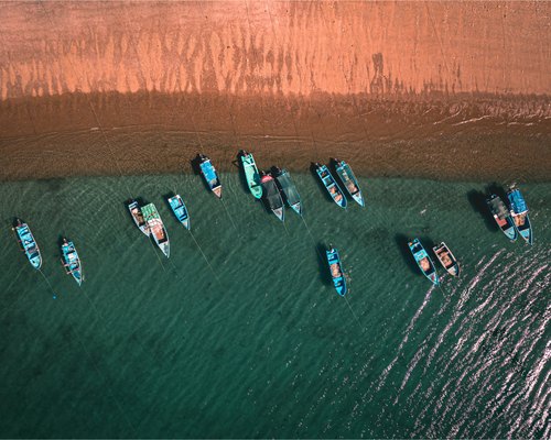 Boats and shoreline from above, La Cruz, Guanacaste