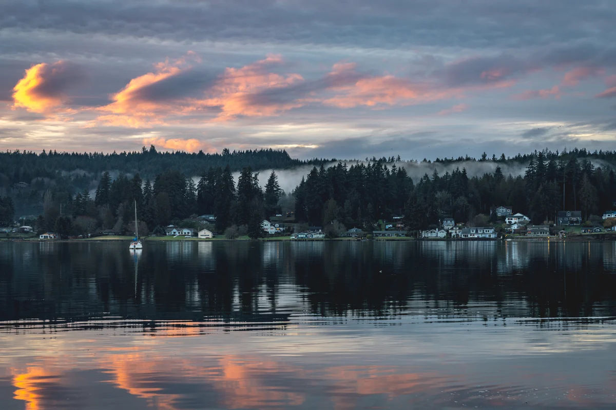 Sunset across the waterfront, Poulsbo, Washington