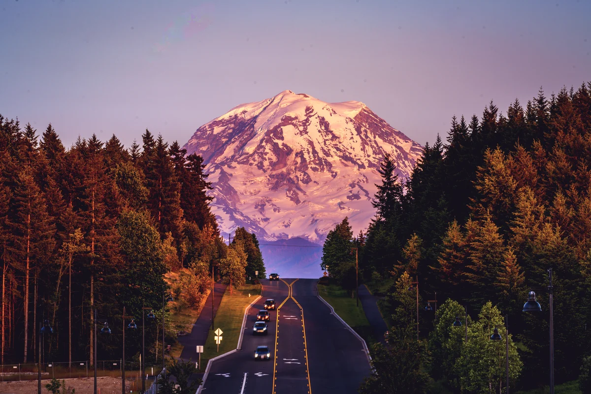 Mount Rainier above the road, Bonney Lake, Washington