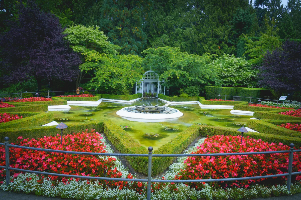 Paths through a flowering garden, Brentwood Bay, British Columbia
