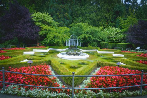 Paths through a flowering garden, Brentwood Bay, British Columbia