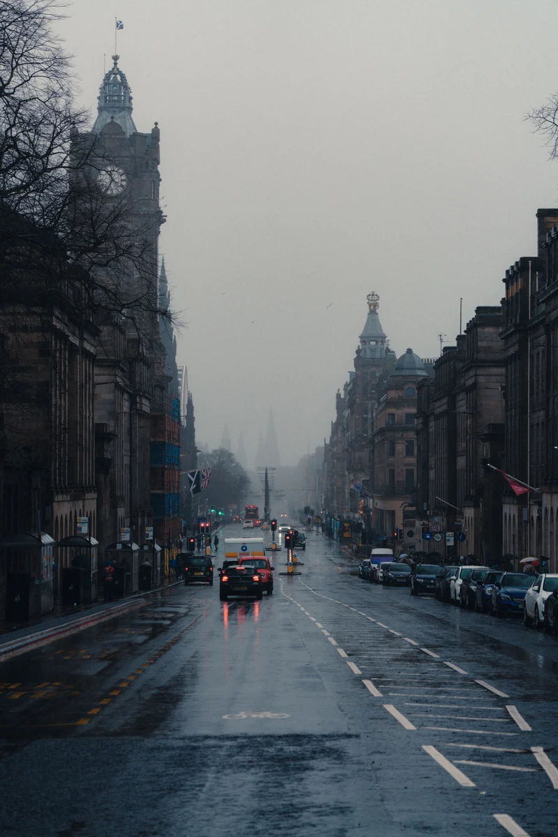 A rainy Edinburgh street, Scotland