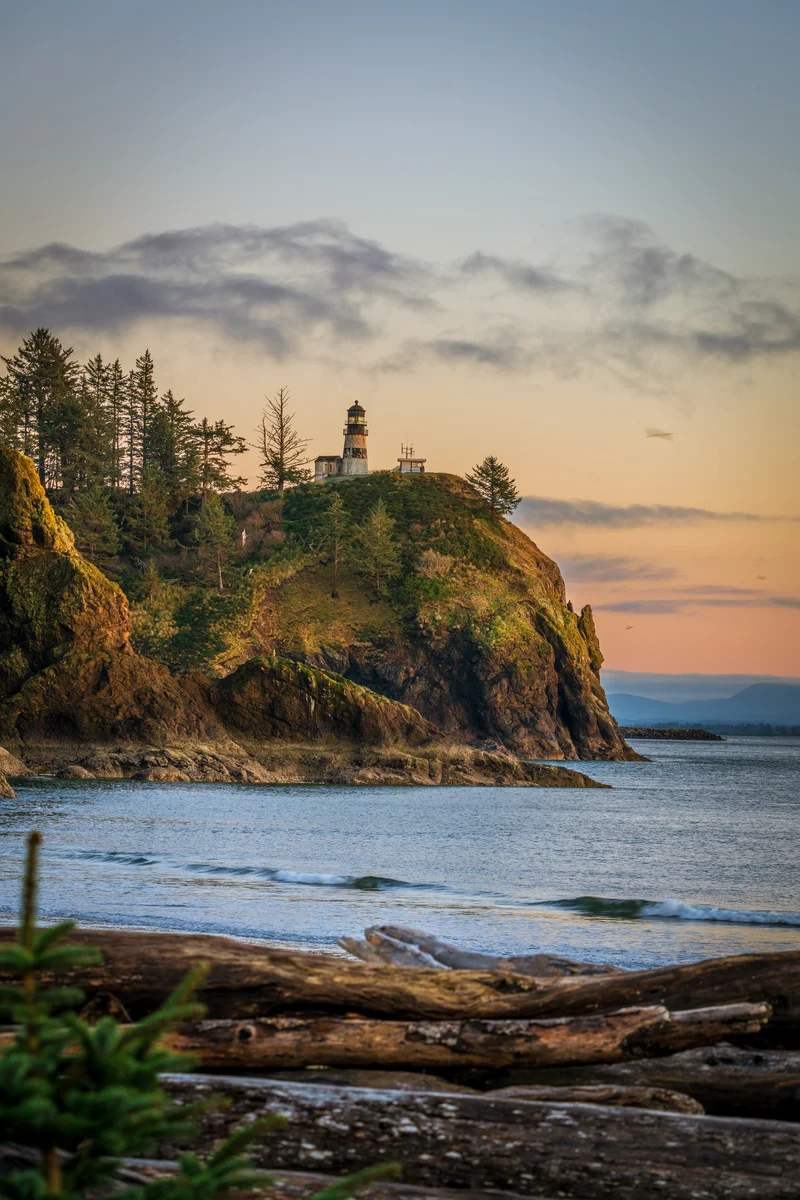 Lighthouse above the coastal cliffs, Fort Canby, Washington
