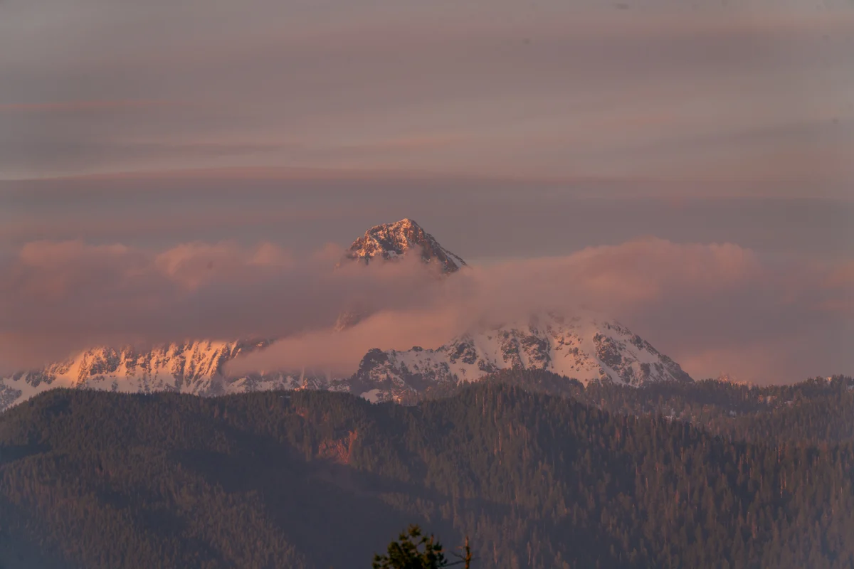 Snowy mountain above the clouds, Lake Stevens, Washington