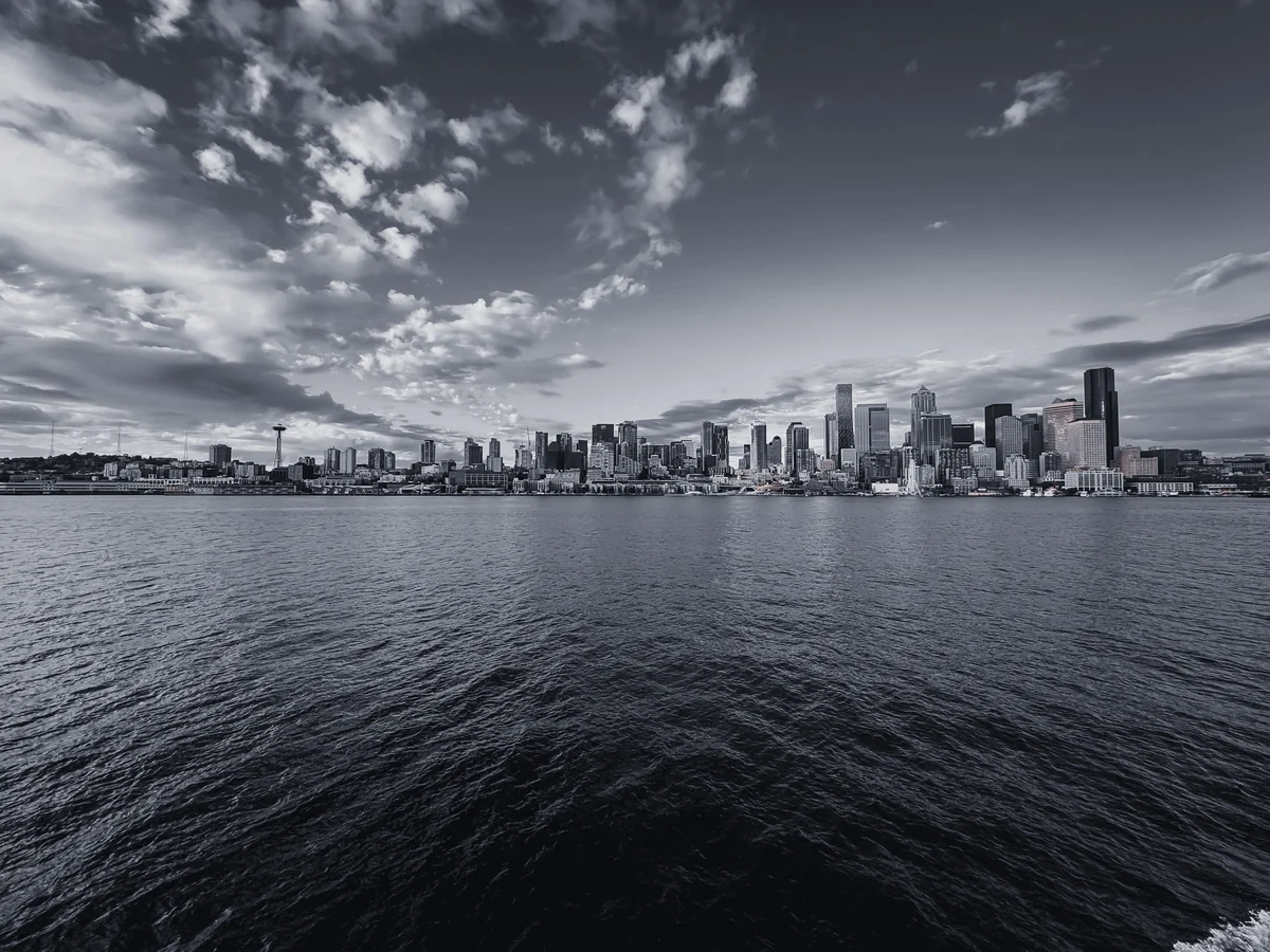 Seattle waterfront in monochrome, Washington