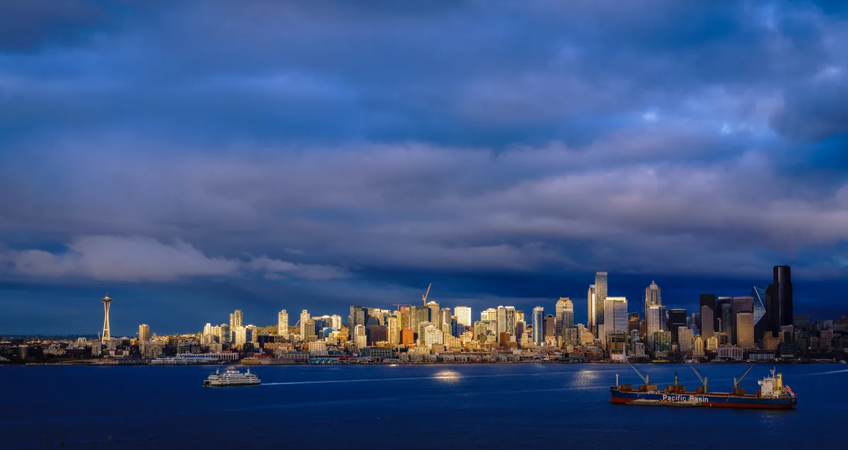 Seattle beneath storm clouds, Washington
