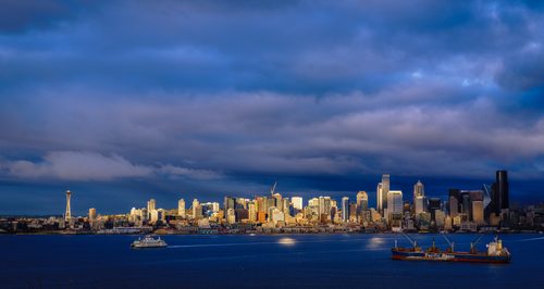 Seattle beneath storm clouds, Washington