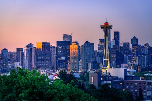 Seattle skyline at sunset, Washington
