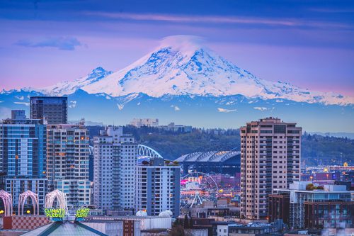 Mount Rainier above Seattle, Washington