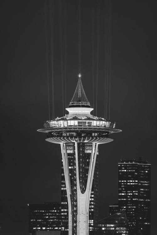 Space Needle in black and white, Seattle, Washington