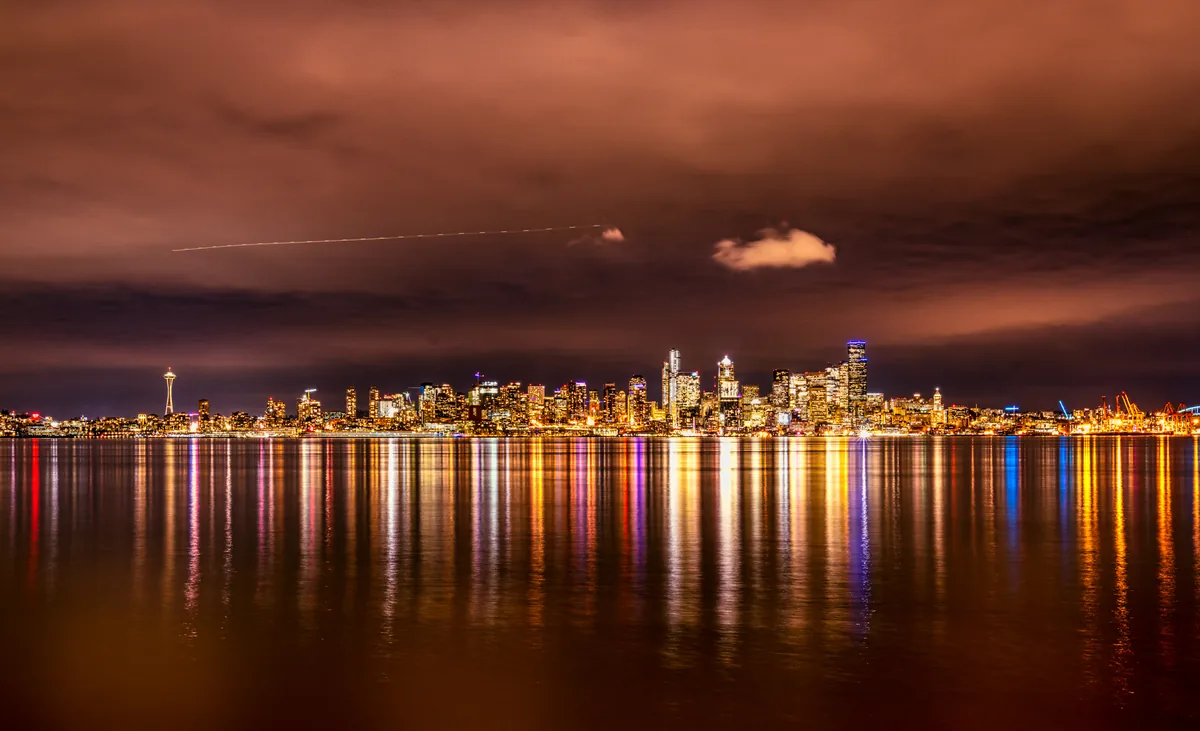 Seattle reflections at night, Washington