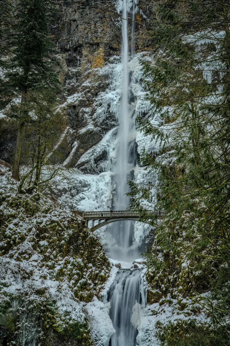 Winter waterfall, Columbia River Gorge, Oregon