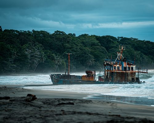 Shipwreck at the shore, Cahuita, Costa Rica